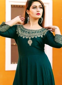 Women Printed Rayon Anarkali With Dupatta (SCS42458537) - M, Sidhu Collection 