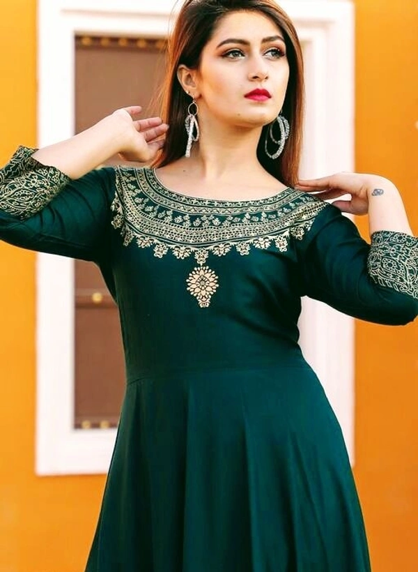 Women Printed Rayon Anarkali With Dupatta (SCS42458537) - M, Sidhu Collection 