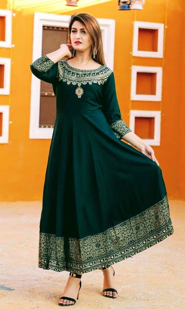 Women Printed Rayon Anarkali With Dupatta (SCS42458537) - M, Sidhu Collection 