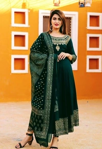 Women Printed Rayon Anarkali With Dupatta (SCS42458537) - L, Sidhu Collection 