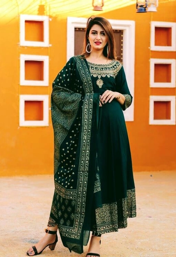 Women Printed Rayon Anarkali With Dupatta (SCS42458537) - L, Sidhu Collection 