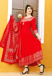 Women Printed Rayon Anarkali With Dupatta (SCS42458534) - XXL , Sidhu Collection 