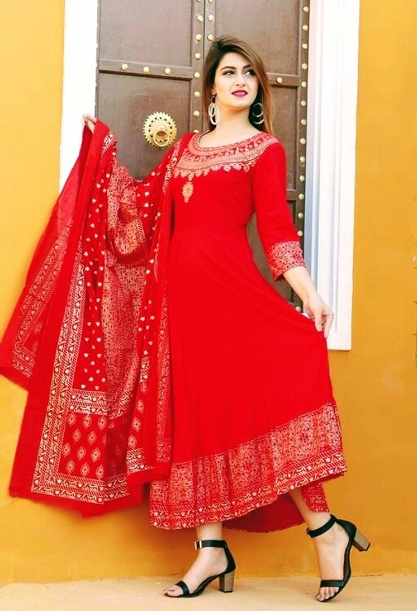 Women Printed Rayon Anarkali With Dupatta (SCS42458534) - XXL , Sidhu Collection 
