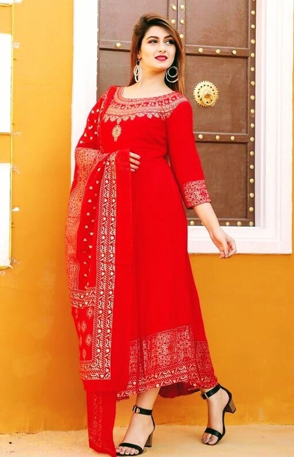 Women Printed Rayon Anarkali With Dupatta (SCS42458534) - XXL , Sidhu Collection 