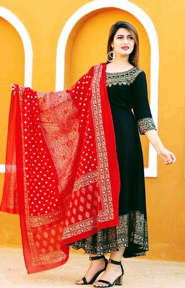 Women Printed Rayon Anarkali With Dupatta (SCS42458535) - XXL , Sidhu Collection 