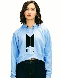 Trishikhine Women's Cotton BTS Printed Crop Hooded Sweatshirt Pack Of 2 (SCS50704269)  - L, Sidhu Collection 