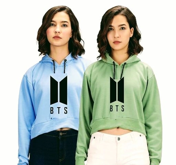 Trishikhine Women's Cotton BTS Printed Crop Hooded Sweatshirt Pack Of 2 (SCS50704269)  - XL , Sidhu Collection 