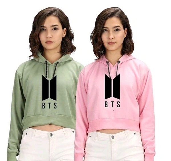 Trishikhine Women's Cotton BTS Printed Crop Hooded Sweatshirt Pack Of 2 (SCS50704269)  - S, Sidhu Collection 