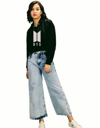 Trishikhine Women's Cotton BTS Printed Crop Hooded Sweatshirt Pack Of 2 (SCS50704269)  - M, Sidhu Collection 