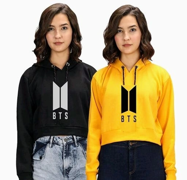 Trishikhine Women's Cotton BTS Printed Crop Hooded Sweatshirt Pack Of 2 (SCS50704269)  - XL , Sidhu Collection 