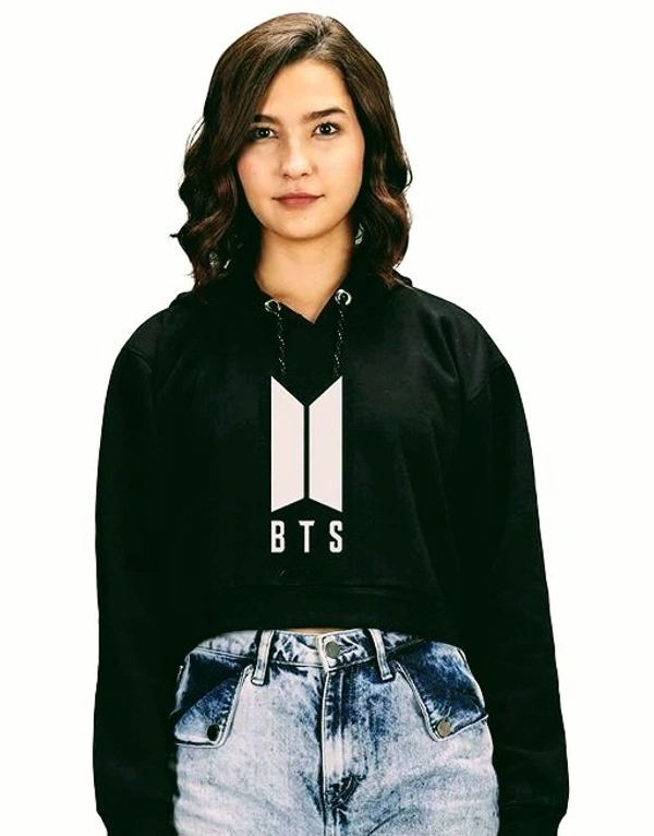Trishikhine Women's Cotton BTS Printed Crop Hooded Sweatshirt  (SCS50704269)  - S, Sidhu Collection 