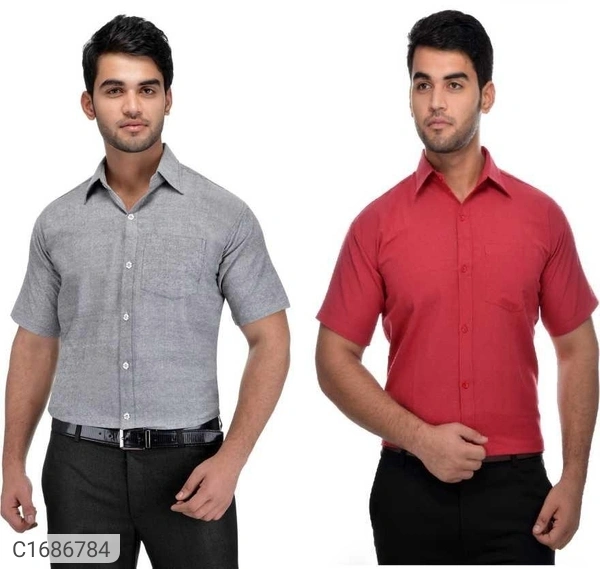  Solid Half Sleeves Regular Fit Formal Plus Size Shirts (Pack Of 2) (SC1686784)  - L, Sidhu Collection 