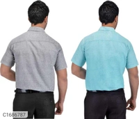  Solid Half Sleeves Regular Fit Formal Plus Size Shirts (Pack Of 2) (SC1686784)  - L, Sidhu Collection 