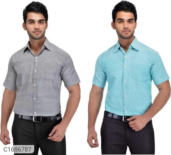  Solid Half Sleeves Regular Fit Formal Plus Size Shirts (Pack Of 2) (SC1686784)  - L, Sidhu Collection 