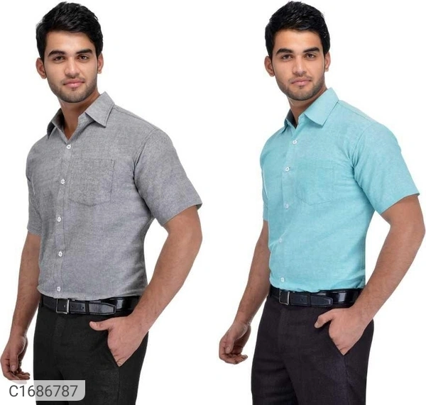  Solid Half Sleeves Regular Fit Formal Plus Size Shirts (Pack Of 2) (SC1686784)  - XL , Sidhu Collection 