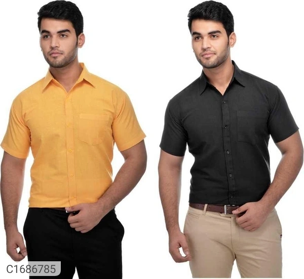  Solid Half Sleeves Regular Fit Formal Plus Size Shirts (Pack Of 2) (SC1686784)  - L, Sidhu Collection 