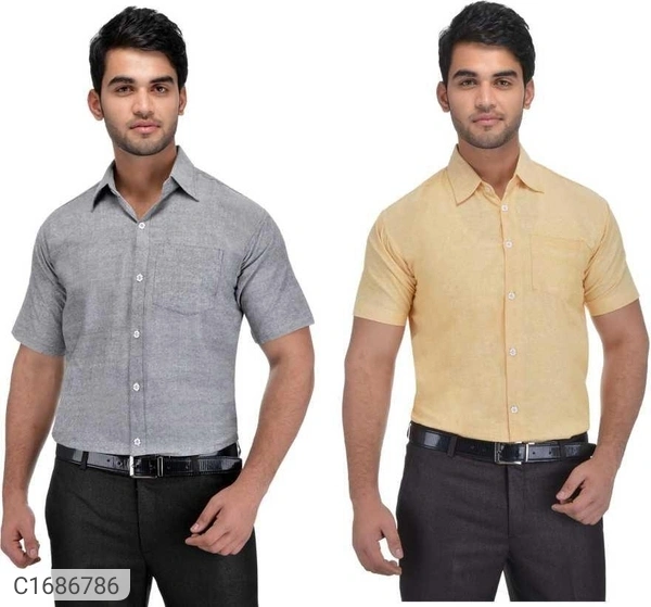  Solid Half Sleeves Regular Fit Formal Plus Size Shirts (Pack Of 2) (SC1686784)  - M, Sidhu Collection 