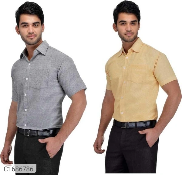  Solid Half Sleeves Regular Fit Formal Plus Size Shirts (Pack Of 2) (SC1686784)  - XL , Sidhu Collection 