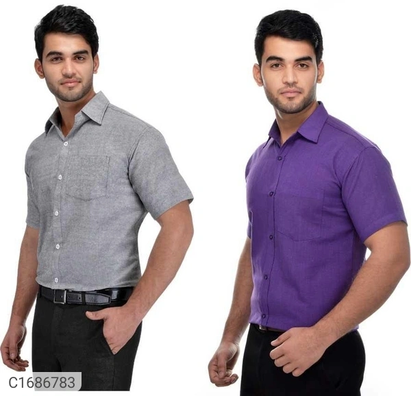  Solid Half Sleeves Regular Fit Formal Plus Size Shirts (Pack Of 2) (SC1686784)  - L, Sidhu Collection 