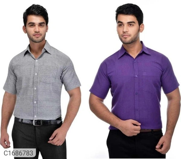  Solid Half Sleeves Regular Fit Formal Plus Size Shirts (Pack Of 2) (SC1686784)  - XL , Sidhu Collection 