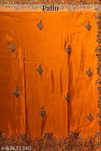 Orange Tussar Silk Embroidered Border Saree (SCS63631340)  - Orange, Free, Sidhu Collection 