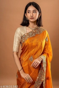 Orange Tussar Silk Embroidered Border Saree (SCS63631340)  - Orange, Free, Sidhu Collection 