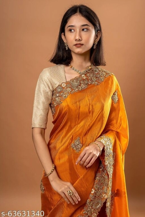 Orange Tussar Silk Embroidered Border Saree (SCS63631340)  - Orange, Free, Sidhu Collection 