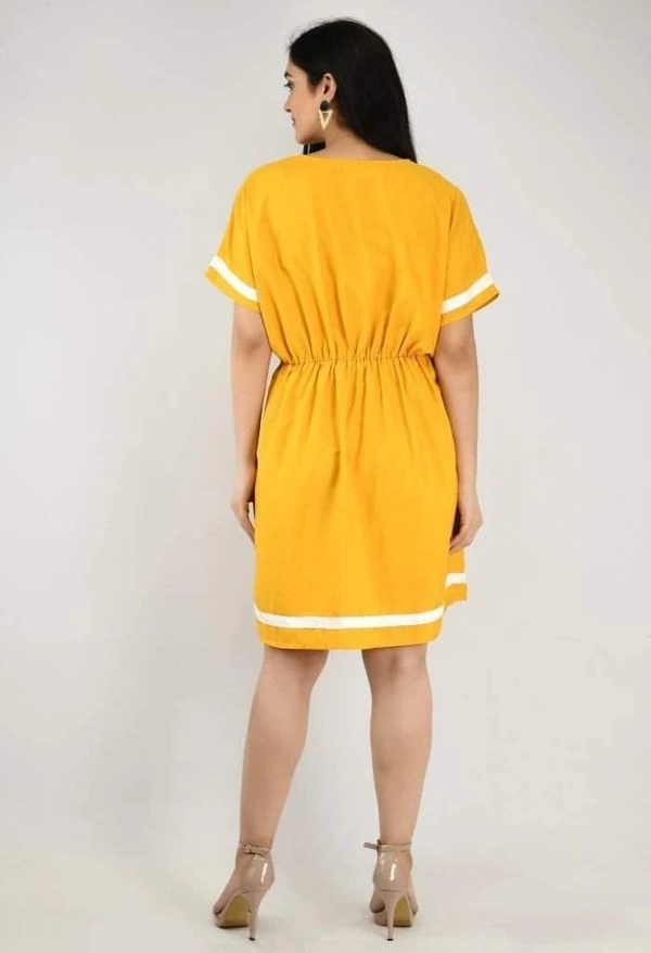 Women's Crepe Stripe Short Dress (SC1674300)  - Yellow , Sidhu Collection , M