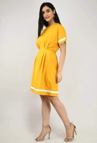 Women's Crepe Stripe Short Dress (SC1674300)  - Yellow , Sidhu Collection , M