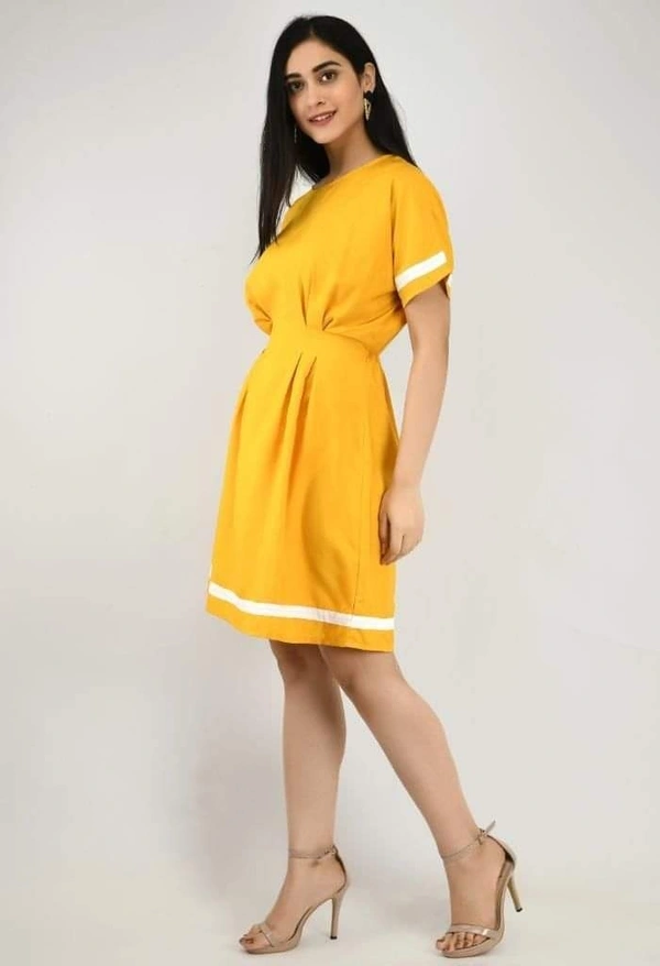 Women's Crepe Stripe Short Dress (SC1674300)  - Yellow , Sidhu Collection , M