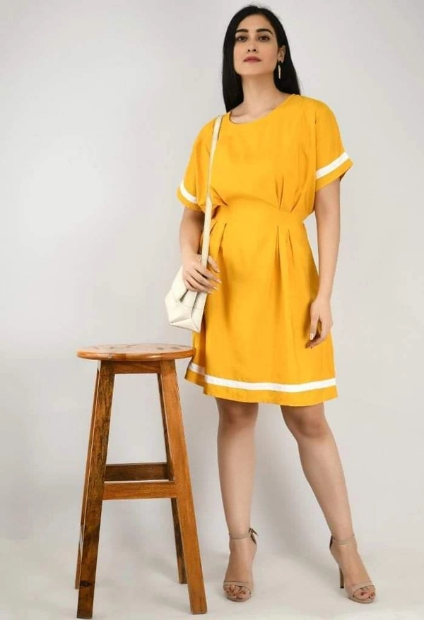 Women's Crepe Stripe Short Dress (SC1674300)  - Yellow , Sidhu Collection , M