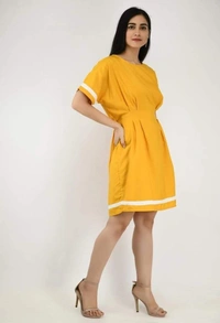 Women's Crepe Stripe Short Dress (SC1674300)  - Yellow , Sidhu Collection , M