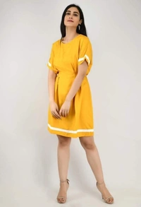 Women's Crepe Stripe Short Dress (SC1674300)  - Yellow , Sidhu Collection , M