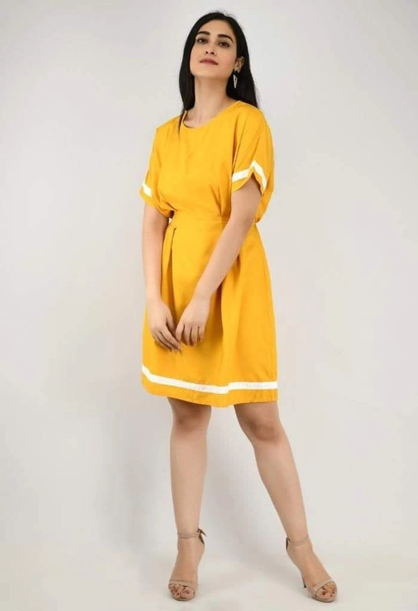 Women's Crepe Stripe Short Dress (SC1674300)  - Yellow , Sidhu Collection , M