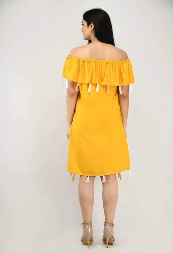 Women's Crepe Solid Short Dress (SC1674302)  - Yellow, L, Sidhu Collection 