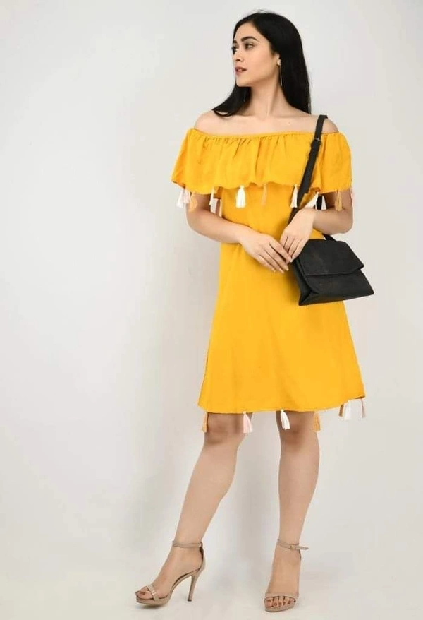 Women's Crepe Solid Short Dress (SC1674302)  - Yellow, L, Sidhu Collection 