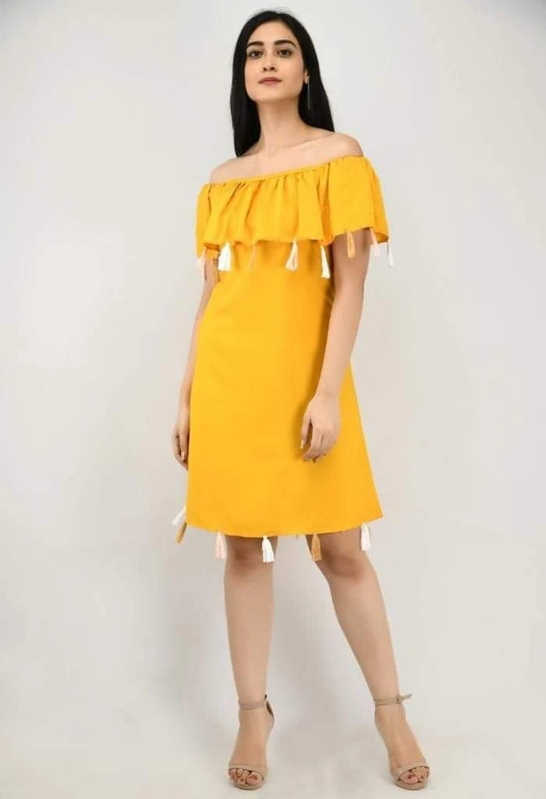 Women's Crepe Solid Short Dress (SC1674302)  - Yellow , XL , Sidhu Collection 