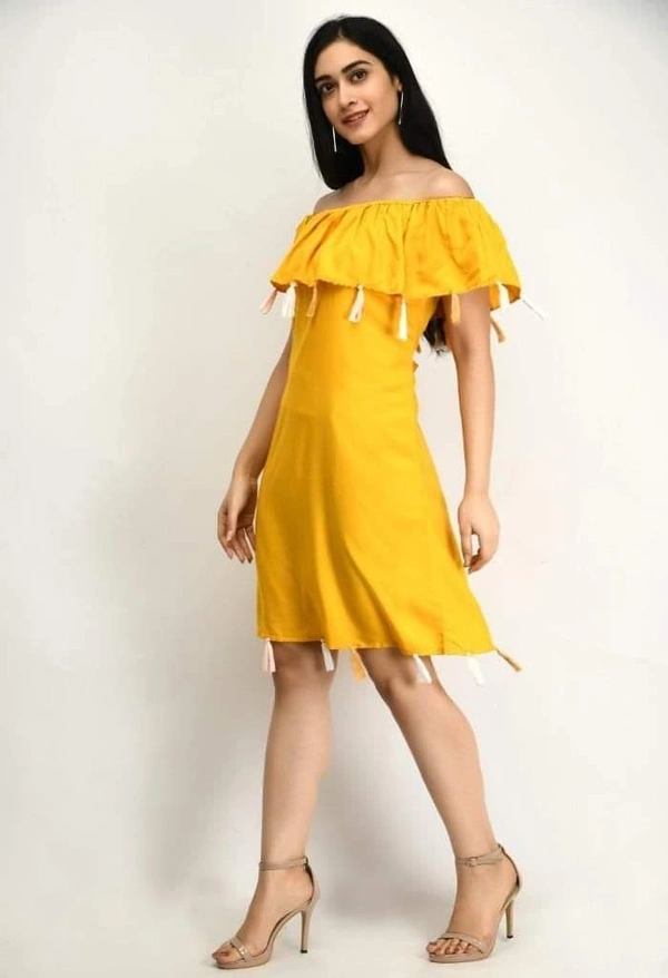 Women's Crepe Solid Short Dress (SC1674302)  - Yellow , XL , Sidhu Collection 
