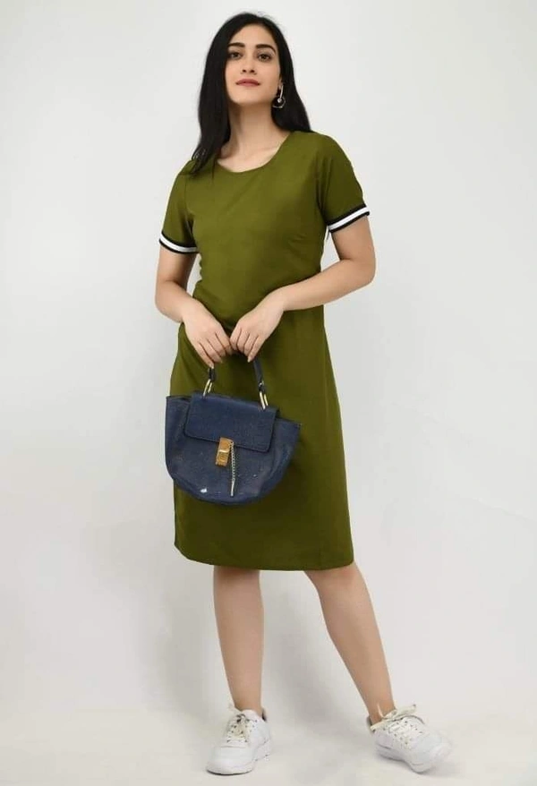 Women's Crepe Solid T-Shirt Dress (SC1674299)  - Green, S, Sidhu Collection 