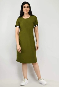 Women's Crepe Solid T-Shirt Dress (SC1674299)  - Green, S, Sidhu Collection 