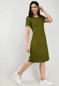 Women's Crepe Solid T-Shirt Dress (SC1674299)  - Green, M, Sidhu Collection 