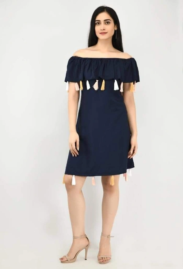  Women's Crepe Solid Short Dress (SC1674298) - Navy Blue , XS, Sidhu Collection 