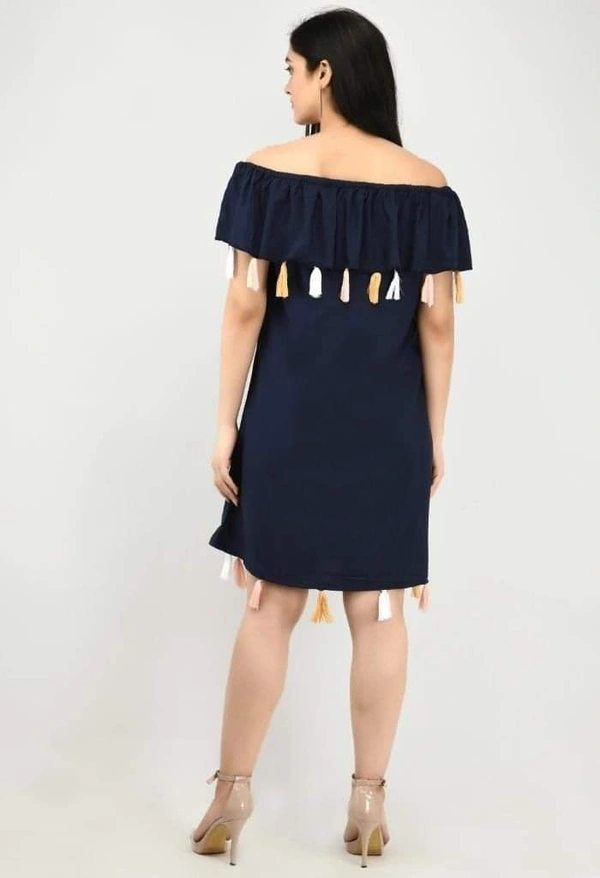  Women's Crepe Solid Short Dress (SC1674298) - Navy Blue , L, Sidhu Collection 