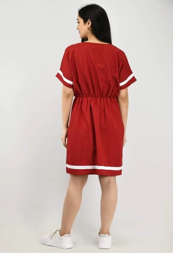  Women's Crepe Stripe Short Dress (SC1674301)  - Maroon, XS, Sidhu Collection 