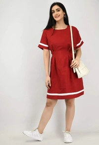  Women's Crepe Stripe Short Dress (SC1674301)  - Maroon, M, Sidhu Collection 