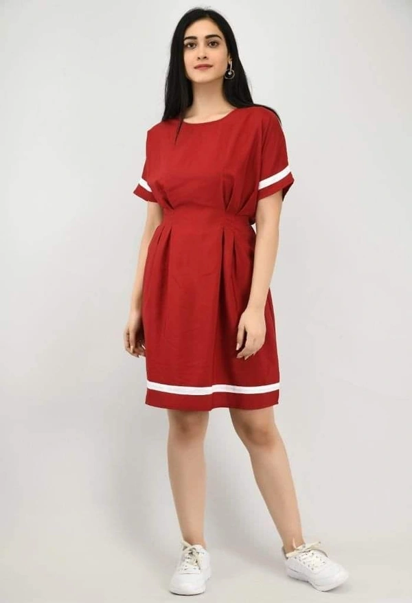  Women's Crepe Stripe Short Dress (SC1674301)  - Maroon, L, Sidhu Collection 