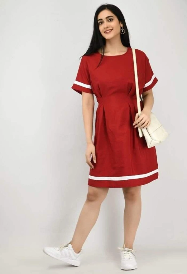  Women's Crepe Stripe Short Dress (SC1674301)  - Maroon, XL , Sidhu Collection 