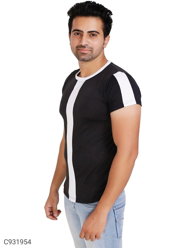  Cotton Blend Color Block T-Shirt (SC931954)  - Black , L, Sidhu Collection 
