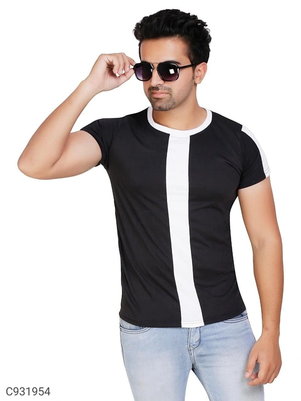  Cotton Blend Color Block T-Shirt (SC931954)  - Black, XL , Sidhu Collection 