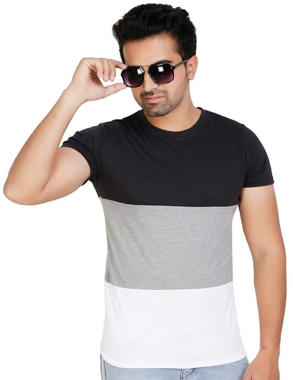 Cotton Blend Color Block T-Shirt (SC931956)  - Multi , M, Sidhu Collection 